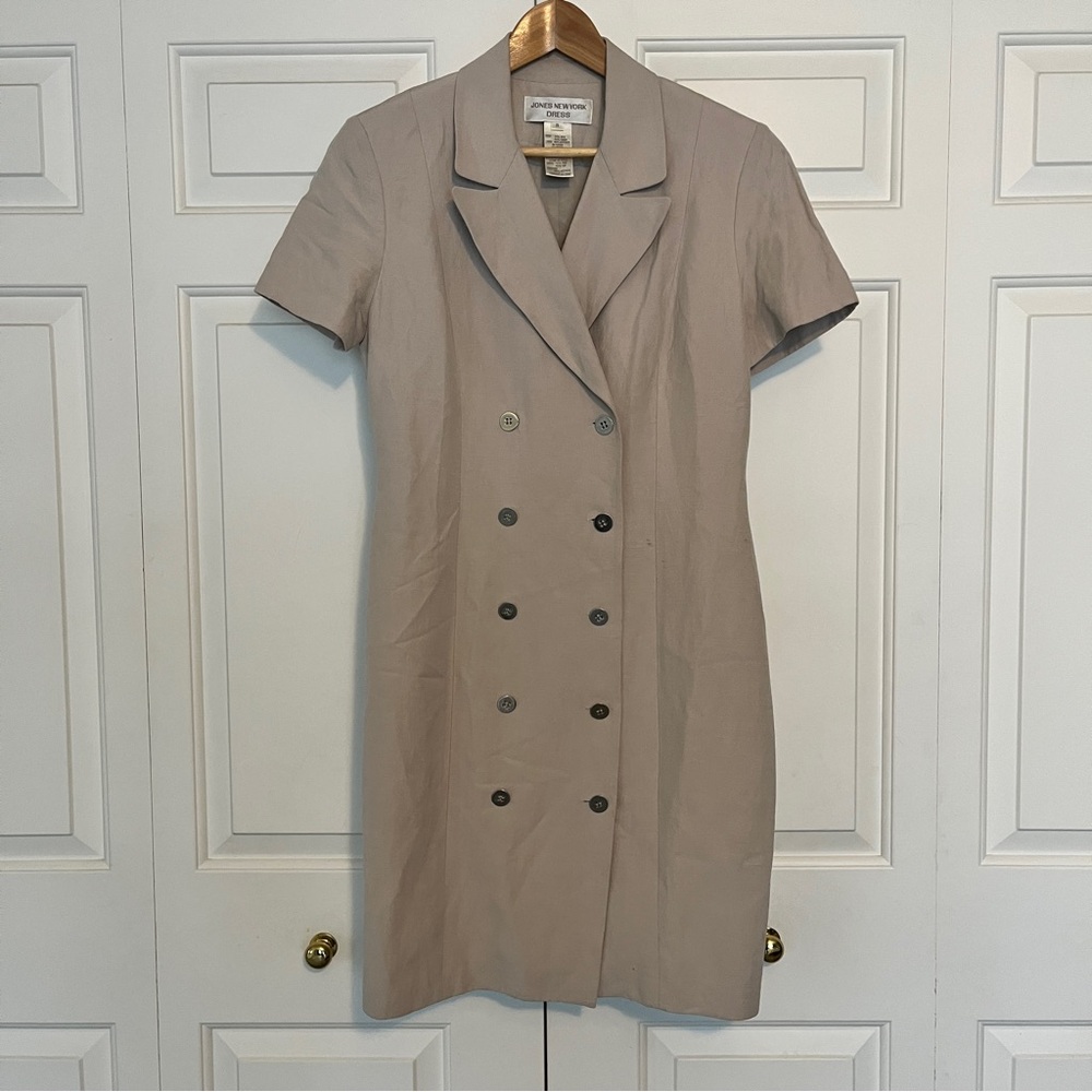 Vintage Jones New York Cream Linen and Silk shirt dress